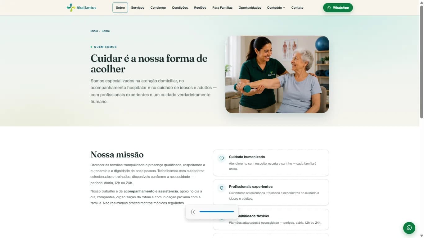 Página institucional da Akallantus após a reestruturação digital